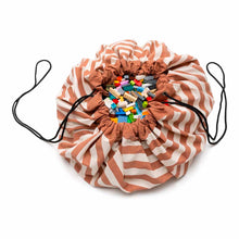 Load image into Gallery viewer, Play and Go toy 2 in 1 toy storage bag and playmat in cactus print or stripe design.