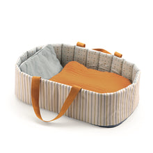 Load image into Gallery viewer, Pomea Dolls by Djeco - Baby doll bassinet in mustard and blue