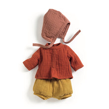 Load image into Gallery viewer, Pomea Dolls by Djeco - Baby doll outfit in deep rust and mustard