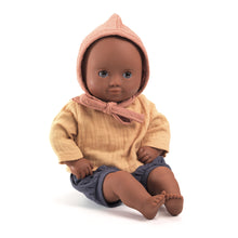 Load image into Gallery viewer, Pomea Dolls by Djeco - 32cm doll with yellow and blue cotton outfit
