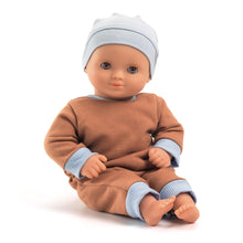 Load image into Gallery viewer, Pomea Dolls by Djeco - 32cm doll with brown and blue cotton outfit
