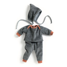 Load image into Gallery viewer, Pomea Dolls by Djeco - Baby doll outfit in pearl grey velour