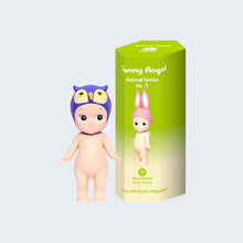 Load image into Gallery viewer, Sonny Angel - Animal Series 1 | Sonny Angels are sweet little angels who each wear different headgear. Animal Series 1 of the collectible Sonny Angel figurines. Standing at 10cm high, these cute angel dolls can be placed anywhere in the home and will bring joy to both children and adults alike. This collection contains 12 different animals including Monkey, Cockerel, Elephant, Koala Bear, Panda, Tiger, Dalmatian, Frog, Sloth, Owl, Polar Bear and Rabbit. Plus one mystery figure. Which one will you get? All S