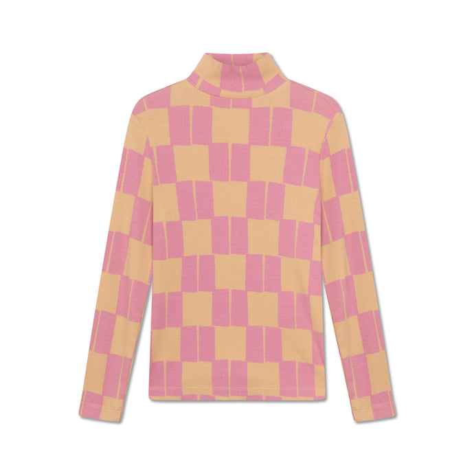 Repose AMS - pink and cream check turtle neck top