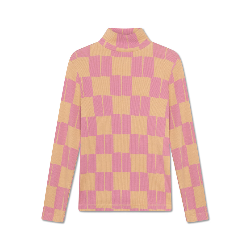 Repose AMS - pink and cream check turtle neck top