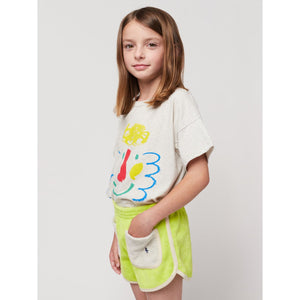 Bobo Choses - Acid green cotton terry retro fit shorts with grey front pockets