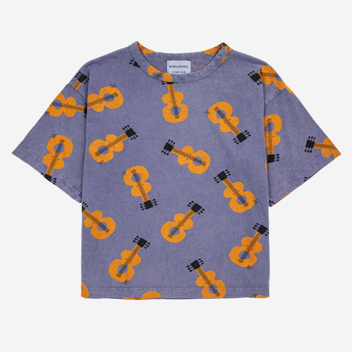 Bobo Choses - washed blue t-shirt with all over guitar print