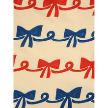 Load image into Gallery viewer, Bobo Choses - pale yellow cropped sweatshirt with all over ribbon bow print in red and blue
