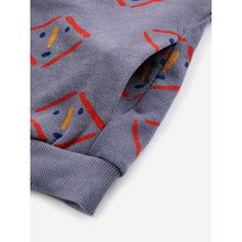 Load image into Gallery viewer, Bobo Choses - Dark washed blue hooded sweatshirt with all over mask print
