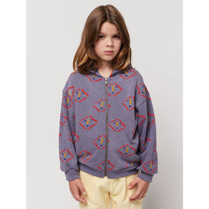 Bobo Choses - Dark washed blue hooded sweatshirt with all over mask print