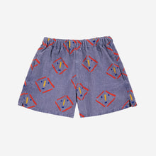 Load image into Gallery viewer, Bobo Choses - dark washed blue woven shorts with all over mask print
