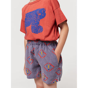 Bobo Choses - dark washed blue woven shorts with all over mask print
