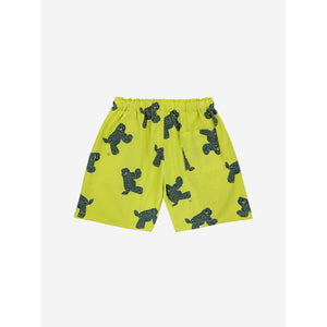 Bobo Choses - bright yellow/green bermuda style shorts with all over cat print