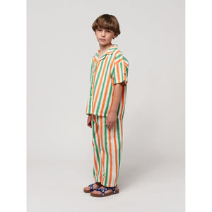 Bobo Choses - Orange and green vertical stripe short sleeve woven shirt