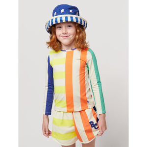 Bobo Choses - multicolour stripe swim shorts in orange, yellow, green and blue.