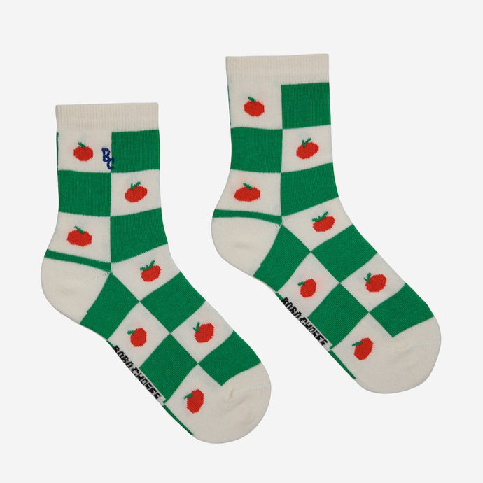 Bobo choses - green check socks with tomato print
