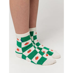 Submit Edit alt text Bobo choses - green check socks with tomato print