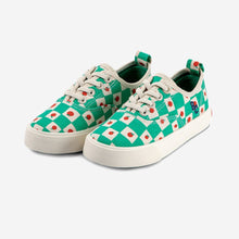 Load image into Gallery viewer, Bobo Choses - green check canvas trainers with tomato print and elasticated laces
