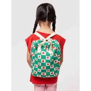 Bobo Choses - green check school bag with all over tomato print