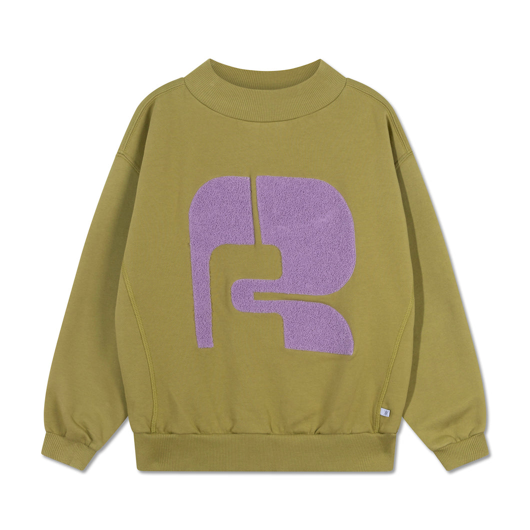 Repose AMS - khaki green sweatshirt with purple fluffy logo print