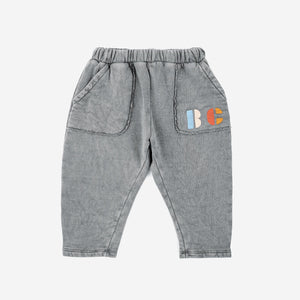 Bobo Choses - Washed grey baby sweatpants with multicolour B.C print