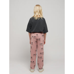 Bobo Choses - Pink paperbag waist trousers with all over smiling cat face print