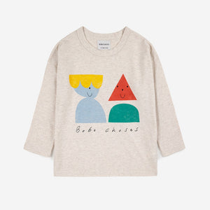 Bobo Choses - Cream marl long sleeve t-shirt with multicolour funny friends print