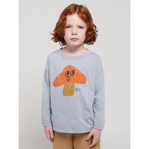 Bobo Choses - pale blue long sleeve t-shirt with large mushroom print in orange