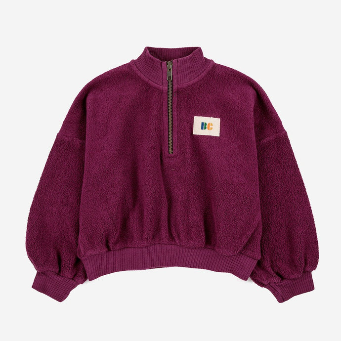 Bobo Choses - Burgundy cotton terry zip up sweatshirt with B.C label
