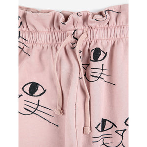 Bobo Choses - Pink paperbag waist trousers with all over smiling cat face print