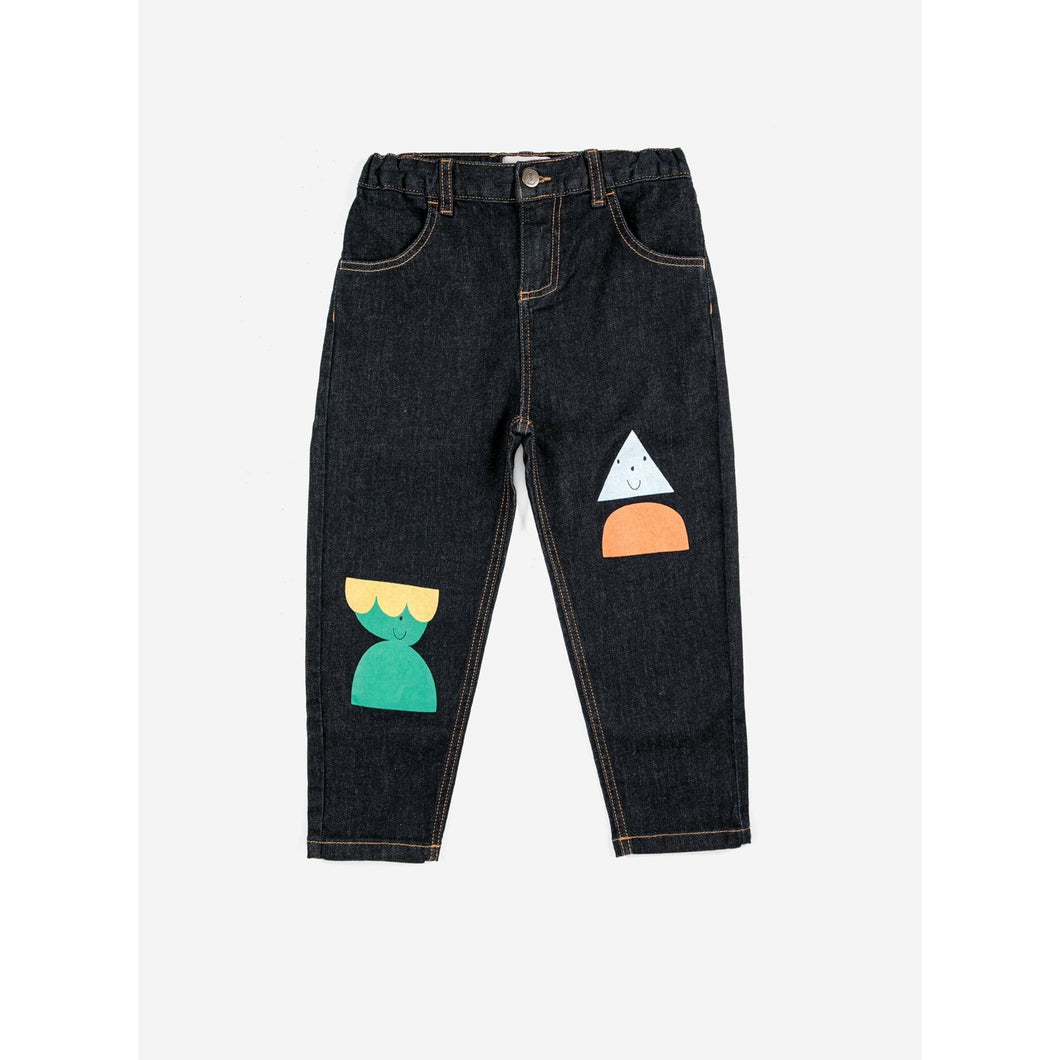Bobo Choses - Dark blue denim jeans with funny friends print on knees