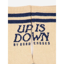 Load image into Gallery viewer, Bobo Choses - Cream socks with deep blue &#39;Up is Down&#39; print
