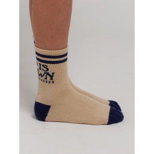 Bobo Choses - Cream socks with deep blue 'Up is Down' print