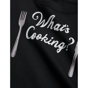 Mini Rodini -  black long sleeve t-shirt with 'What's Cooking?' print in white