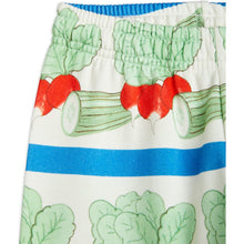 Load image into Gallery viewer, Mini Rodini - White sweatpants with blue stripe and all over veggie print
