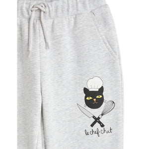 Mini Rodini - grey sweatpants with cat chef print