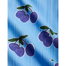 Load image into Gallery viewer, Mini Rodini - blue trumpet sleeve dress with all over purple plum print
