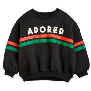 Mini Rodini - black sweatshirt with Adored print and red and green stripe
