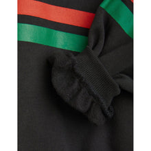 Load image into Gallery viewer, Mini Rodini - black sweatshirt with Adored print and red and green stripe
