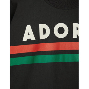 Mini Rodini - Black t-shirt with Adored print and red and green stripe