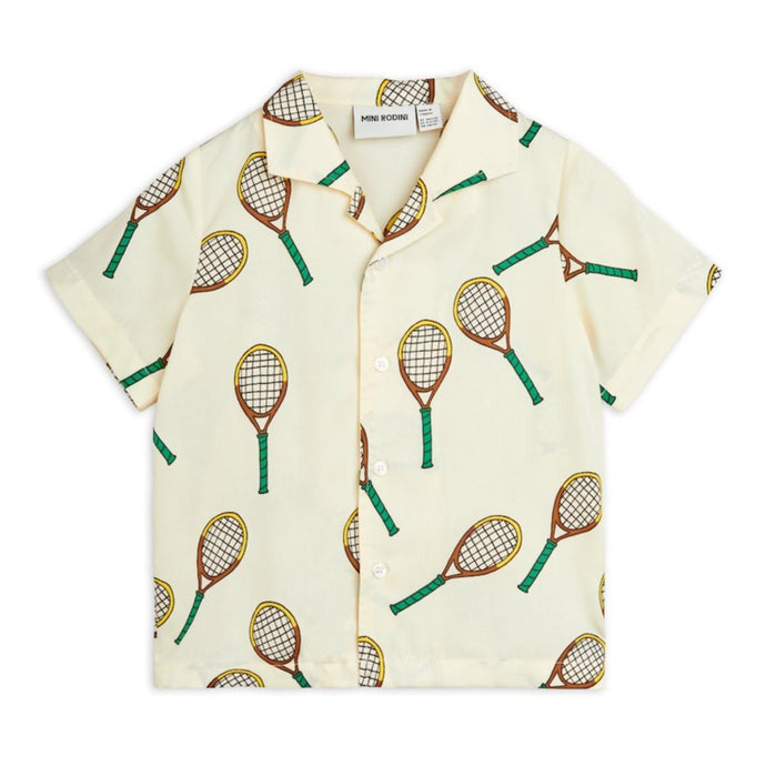 Mini rodini - off white woven shirt with all over tennis racket print