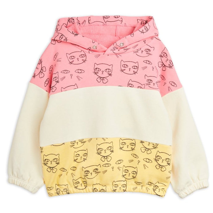 Mini Rodini pink and yellow hooded sweatshirt with all over cat print