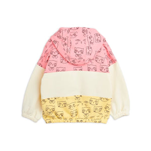 Mini Rodini pink and yellow hooded sweatshirt with all over cat print