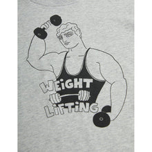 Load image into Gallery viewer, Mini Rodini grey melange t-shirt with weight lifting print in black
