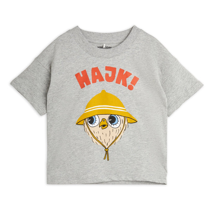 Mini Rodini - grey t-shirt with bird and 'Hajk' print