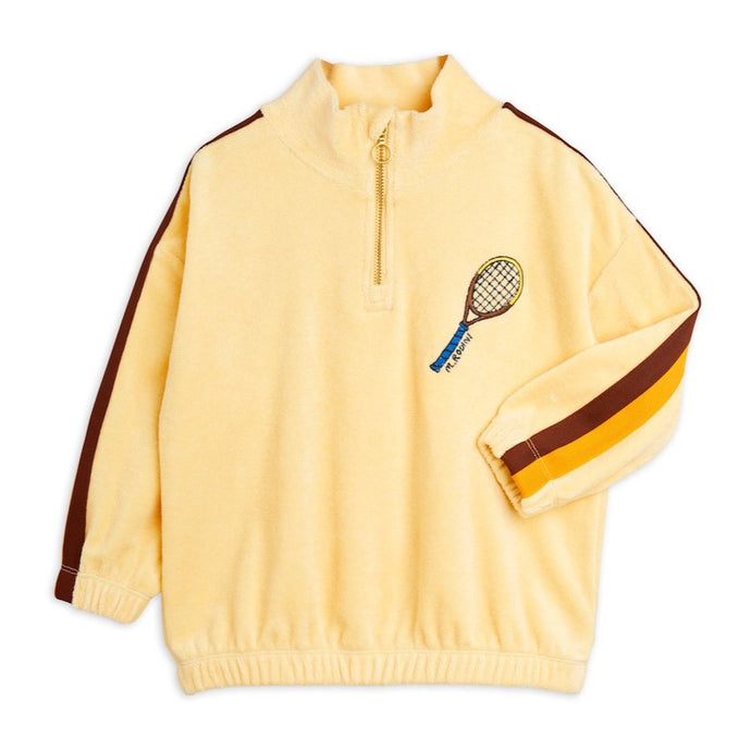 Mini Rodini light yellow cotton terry sweatshirt with stripe detail 