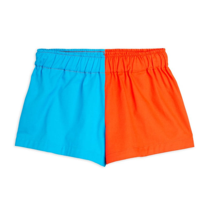 Mini Rodini two-tone woven shorts in red and blue 