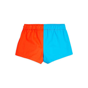 Mini Rodini two-tone woven shorts in red and blue 