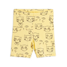 Load image into Gallery viewer, Mini Rodini yellow bike shorts with all over cat print
