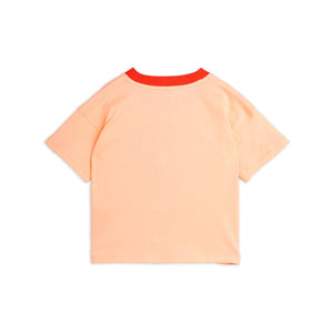 Mini rodini - peach t-shirt with orange dolphin print and red tonal collar